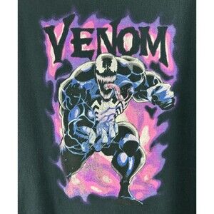 Marvel Comics Venom T-Shirt Mens‎ L Black Purple Smoke Graphic Tee Mad Engine
